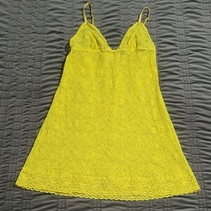 Victoria's Secret Y2K Bright Yellow Lace Mini Slip Dress